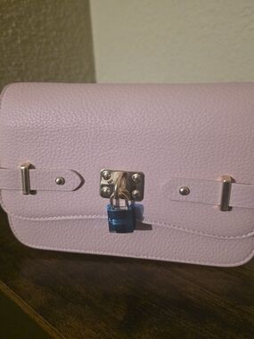 Women's Pink Vegan Leather Crossbody Bag with Decorative Lock